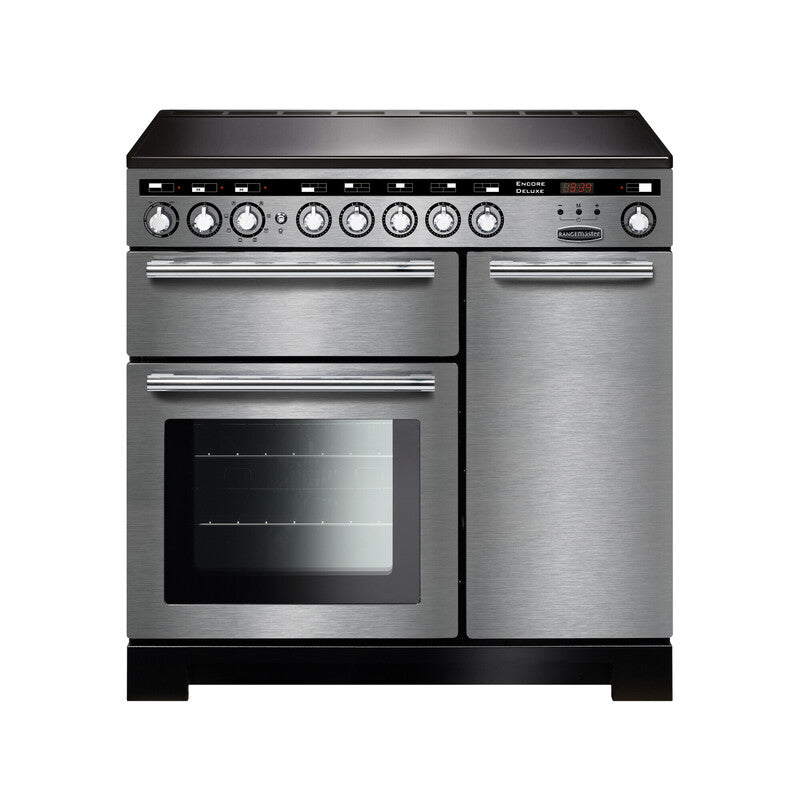 Rangemaster Encore Deluxe 90 Induction Range Cooker in stainless steel, available at Keans Claremorris.
