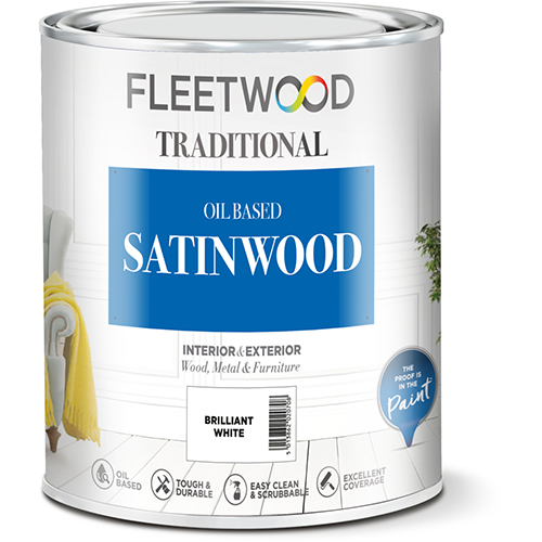 Fleetwood Hi Opacity Satinwood Brilliant White paint 5L - smooth finish, high coverage | Keans Claremorris