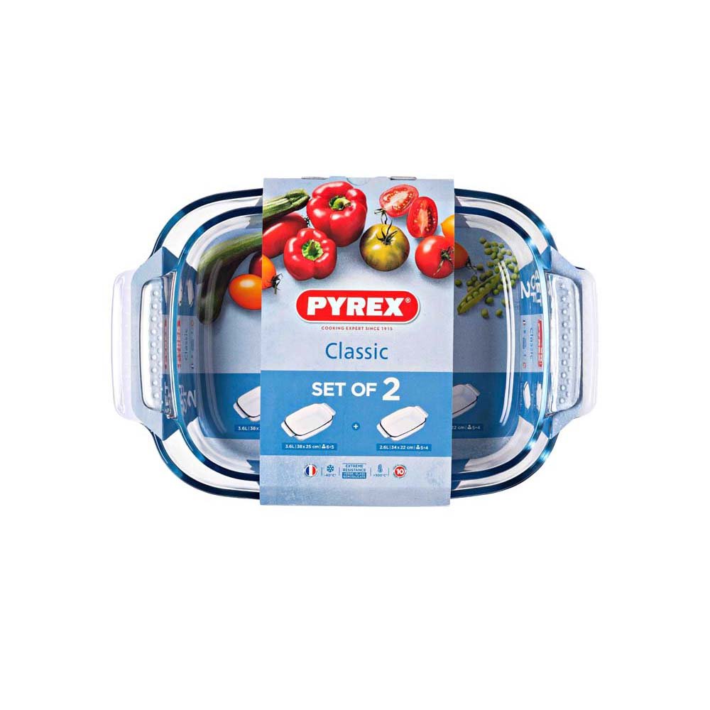 Pyrex 2x glass roaster set, freezer to oven safe, nestable design for space-saving - Keans Claremorris