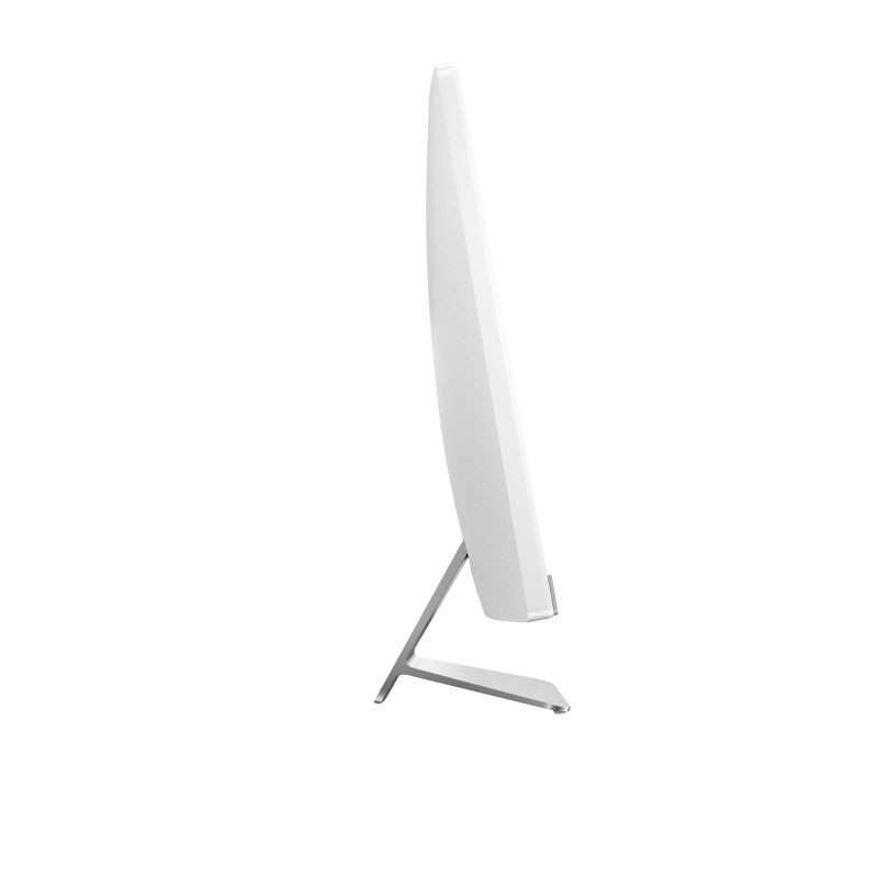 Side view of the white Asus 23.8" All-In-One PC with slim profile and angled metal stand