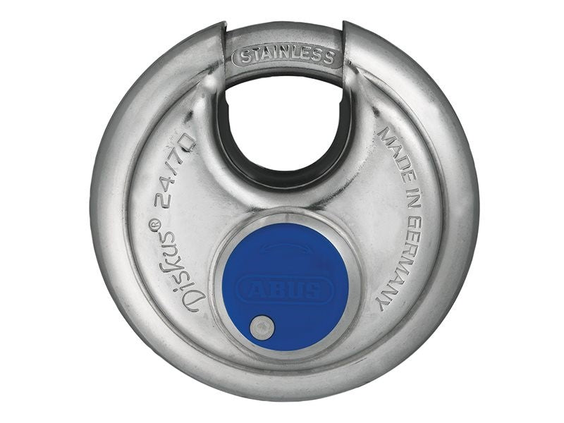 Abus 24 Series Diskus 70mm stainless steel marine padlock, corrosion-resistant, anti-pick, 2 keys included – Keans