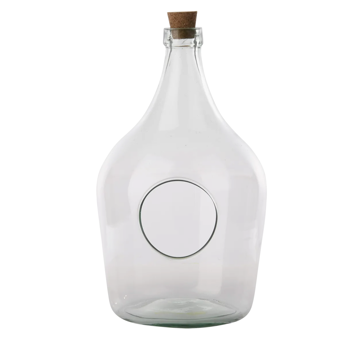 Clear glass Open Terrarium Bottle 5 Litre with round front opening and natural cork stopper