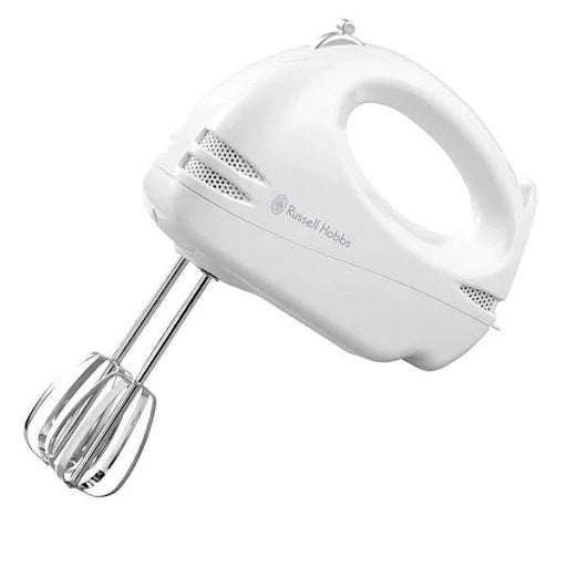 Russell Hobbs 125W 6 Speed Hand Mixer with chrome beaters, fingertip control, white finish – Keans Claremorris