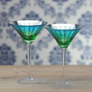 Set of 2 Peacock Cocktail Martini Glasses