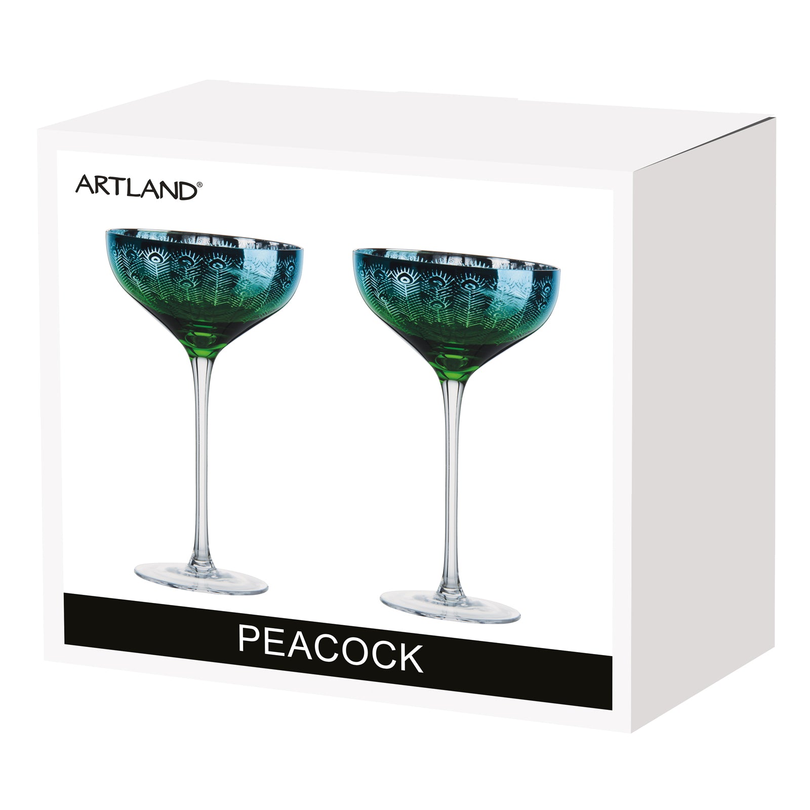 Set of 2 Peacock Champagne Saucers