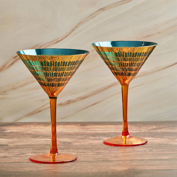 Set of 2 Fiesta Cocktail Glasses with colorful design, perfect for parties – available at Keans Claremorris.