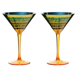 Set of 2 mouth-blown Fiesta cocktail glasses with mirrored amber and blue finish, decorative pattern, 30cl – Keans
