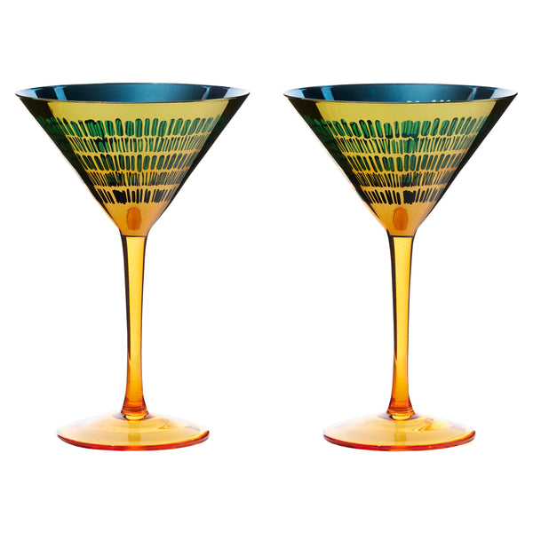 Set of 2 mouth-blown Fiesta cocktail glasses with mirrored amber and blue finish, decorative pattern, 30cl – Keans