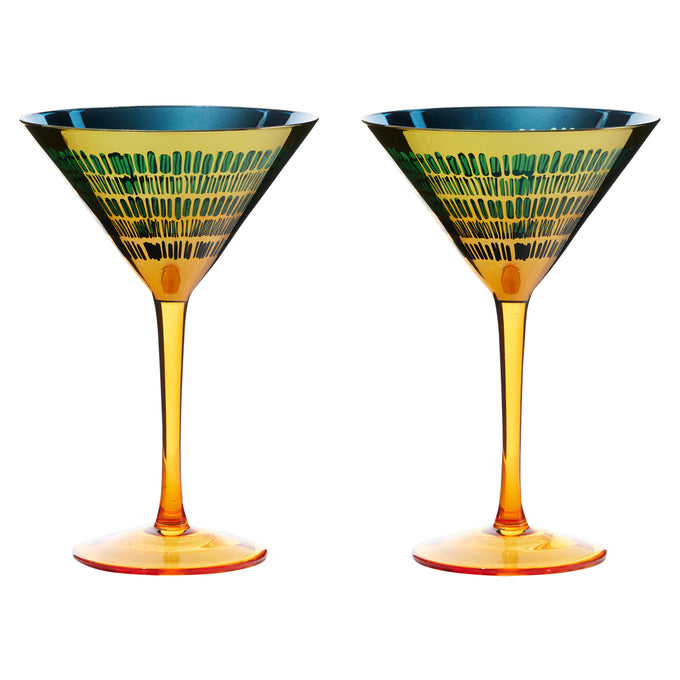 Set of 2 mouth-blown Fiesta cocktail glasses with mirrored amber and blue finish, decorative pattern, 30cl – Keans