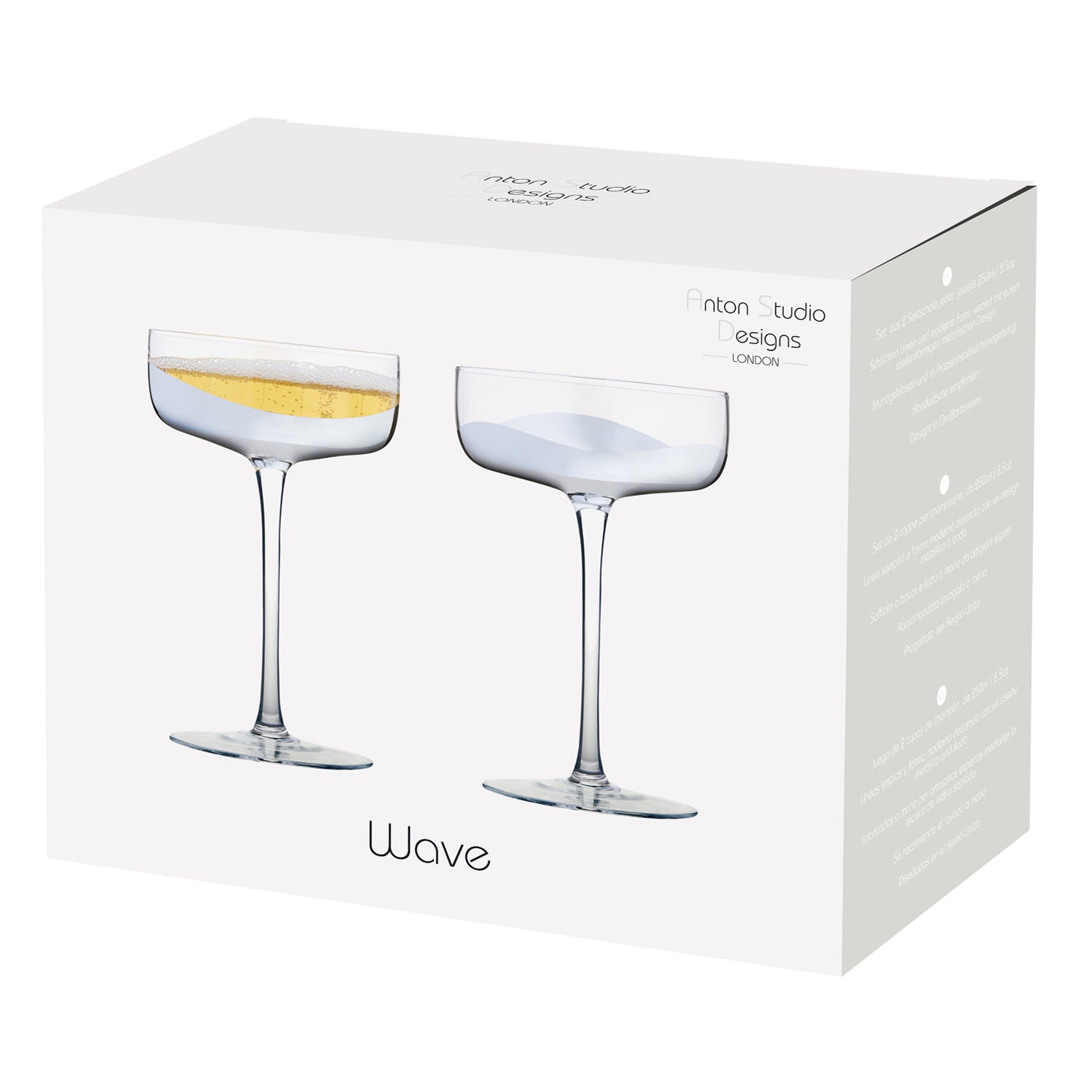 Set of 2 Wave Champagne Saucers Silver