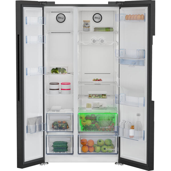 Beko 179cm American Style Fridge Freezer Black Steel with Water Dispenser Non Plumbed - Keans Claremorris