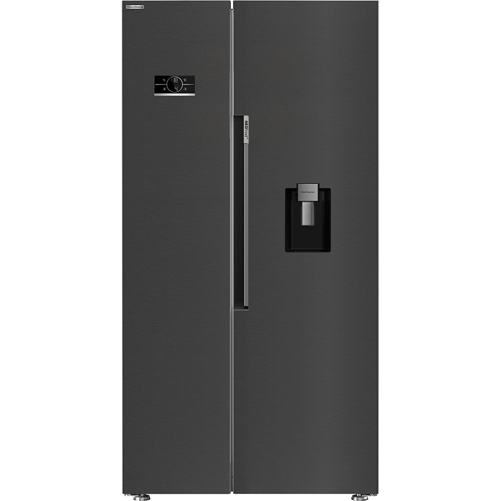 Beko ASD2442V American Style Fridge Freezer 179cm Black Steel, No Frost, HarvestFresh, Plumbed Water Dispenser - Kean’s