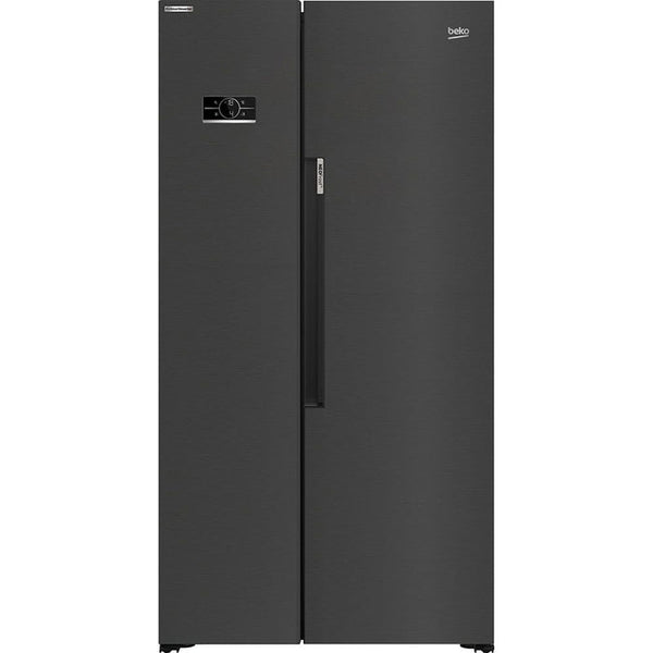 Beko 179cm Black Steel Side by Side Fridge Freezer with NeoFrost, Frost Free, LED Display, 580L - Keans Claremorris