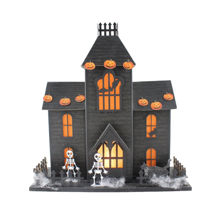 Halloween House Ornament- Black/Orange - LED Multi Colour - H26cm - Image 1