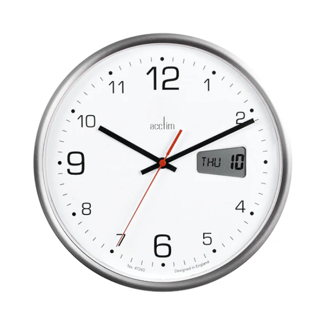 Actim White Wall Clock - with Calendar Keans Claremorris
