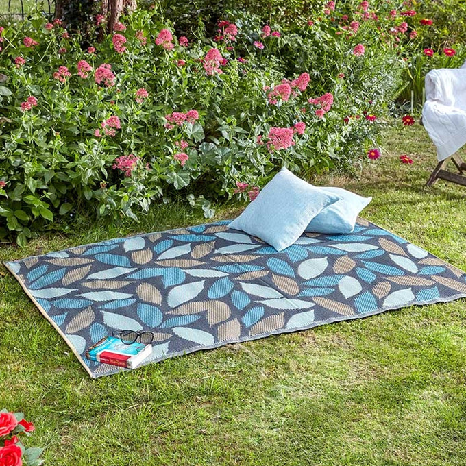 Alfresco Mats - FloraLeaves - Blue - 150 x 210cm Keans Claremorris
