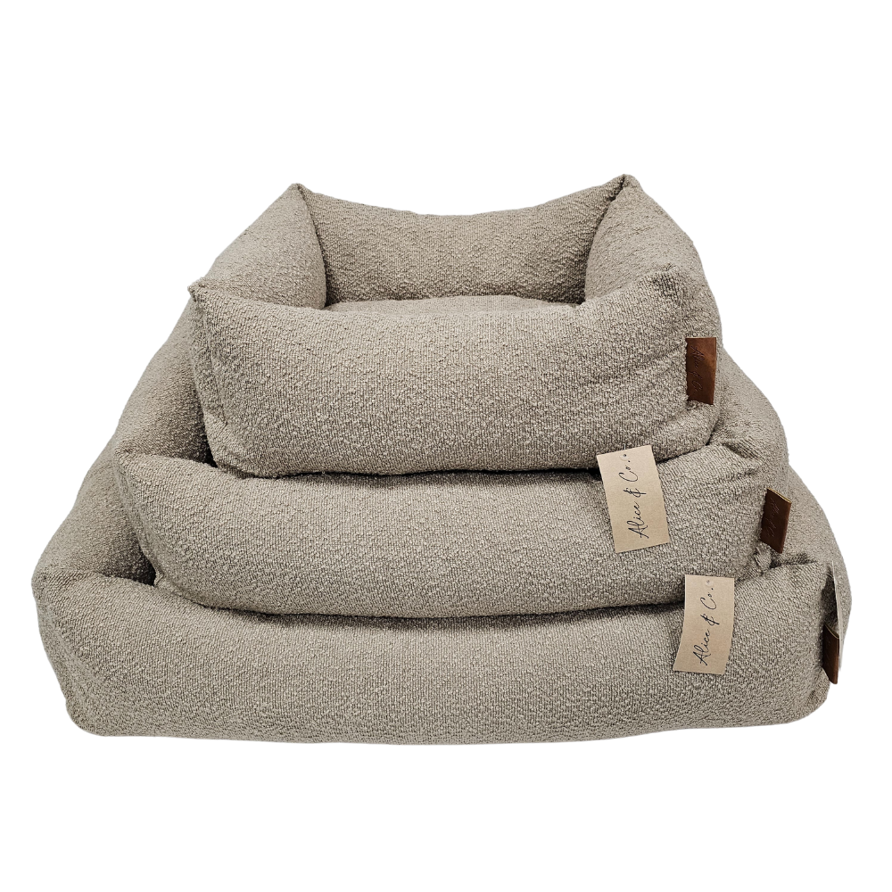 Beige Duke Large dog bed with 22cm high walls, plush fill, non-slip base, machine washable cover – Keans Claremorris.