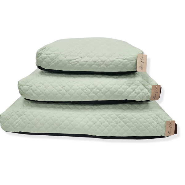 Large Duke Cushion in pastel sage green with quilted polyamide, non-slip base, and soft filling by Keans Claremorris.