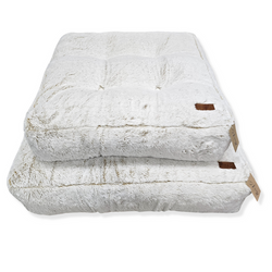 Pippa Small Faux Mink Cushion Bed in Cream & Beige with Non-Slip Light Green Base – Soft, Supportive Dog Bed by Keans