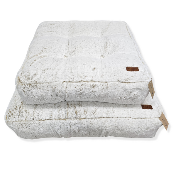 Pippa Small Faux Mink Cushion Bed in Cream & Beige with Non-Slip Light Green Base – Soft, Supportive Dog Bed by Keans