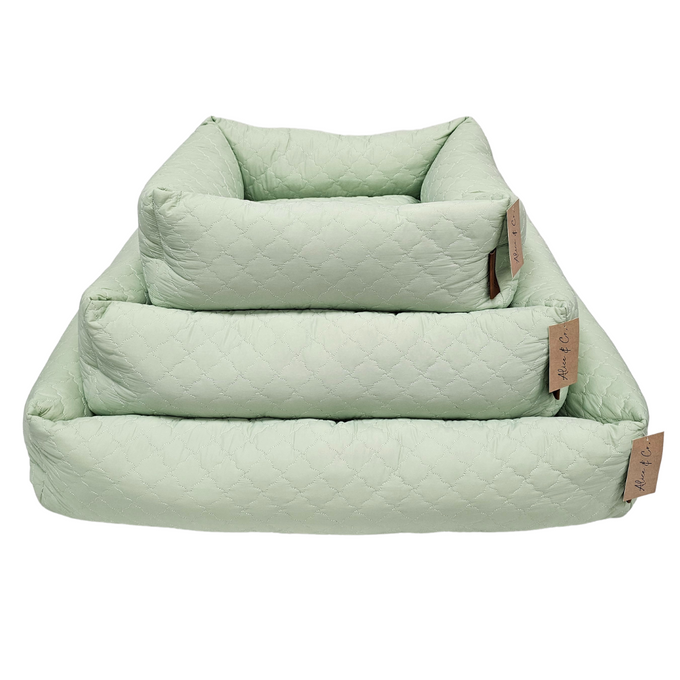 Lottie Large Green Quilted Dog Bed with non-slip base, soft filling, high sides for comfort – Keans Claremorris