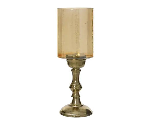 Amber & Gold Hurricane Lantern – Glass & Aluminium (33cm) Keans Claremorris