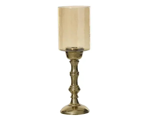 Amber & Gold Hurricane Lantern – Glass & Aluminium (38cm) Keans Claremorris