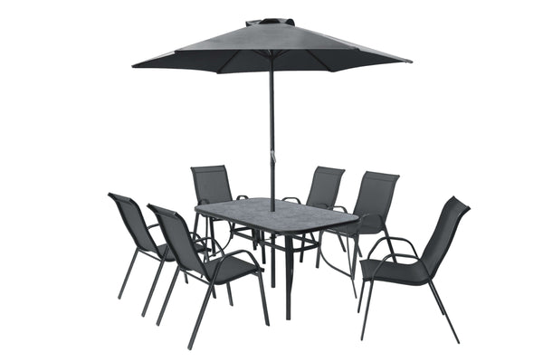 Amora 6 Seater Outdoor Dining Set with Parasol - Keans Claremorris