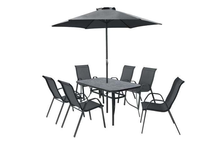 Amora 6 Seater Outdoor Dining Set with Parasol - Keans Claremorris