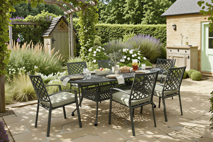 Avebury 6 Seat OVAL Outdoor Dining Table Set - Image 3