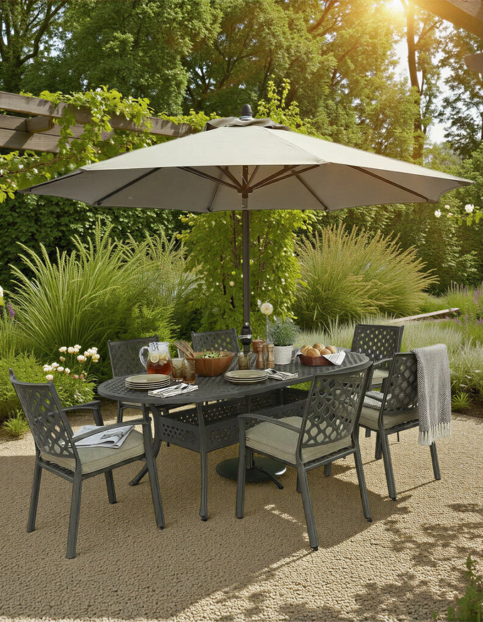 Avebury 6 Seat OVAL Outdoor Dining Table Set - Image 1