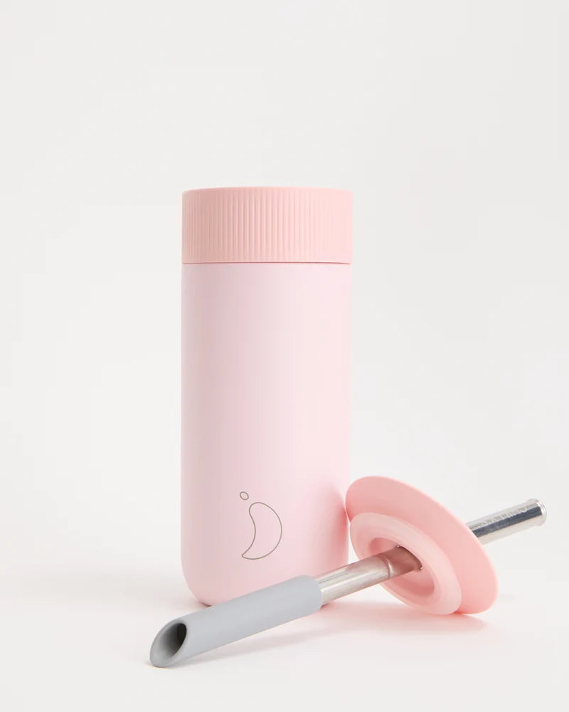 Chillys Series 2 Switch 2n1 blush pink 500ml bottle with lid removed and straw attachment shown separately