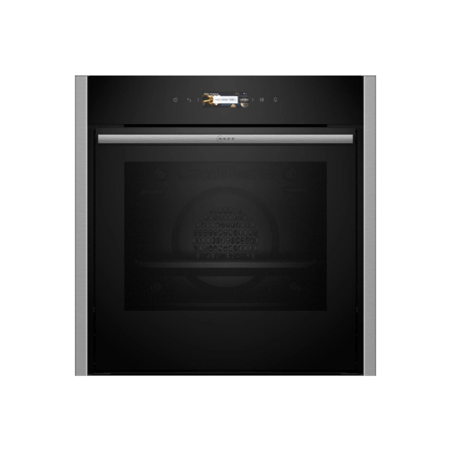 NEFF N70 Slide&Hide B54CR71N0B stainless steel built-in electric oven with black glass door and touchscreen display