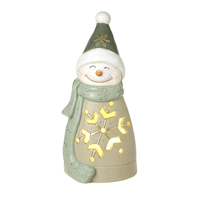 Green Light-Up Ceramic Snowman 39.7cm - Image 1