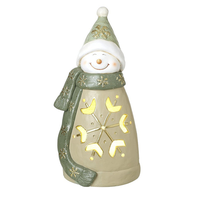 Tall Green Light-Up Ceramic Snowman 66cm - Image 1