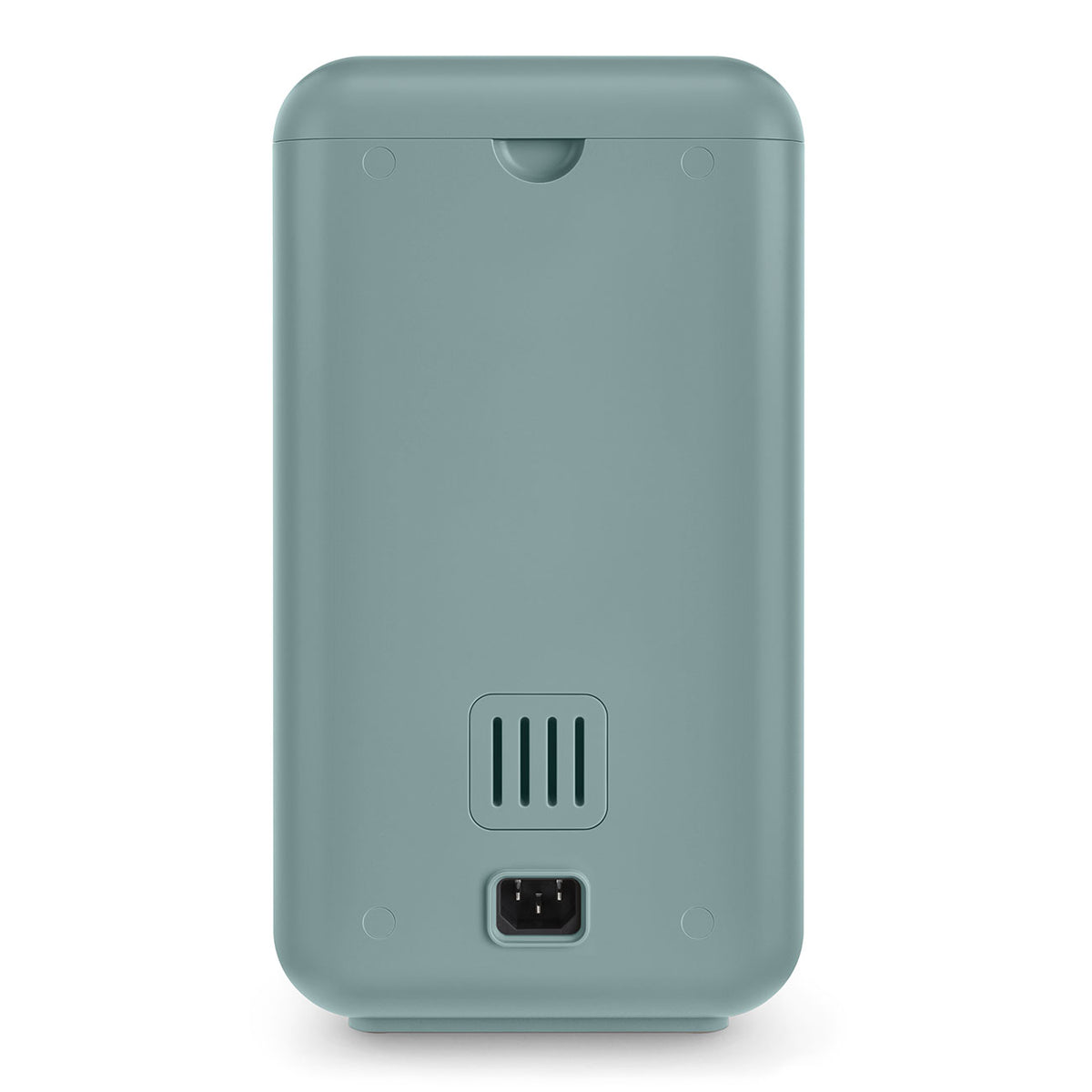 Back view of the Smeg Bean to Cup Coffee Machine in matt emerald green showing power socket and ventilation.