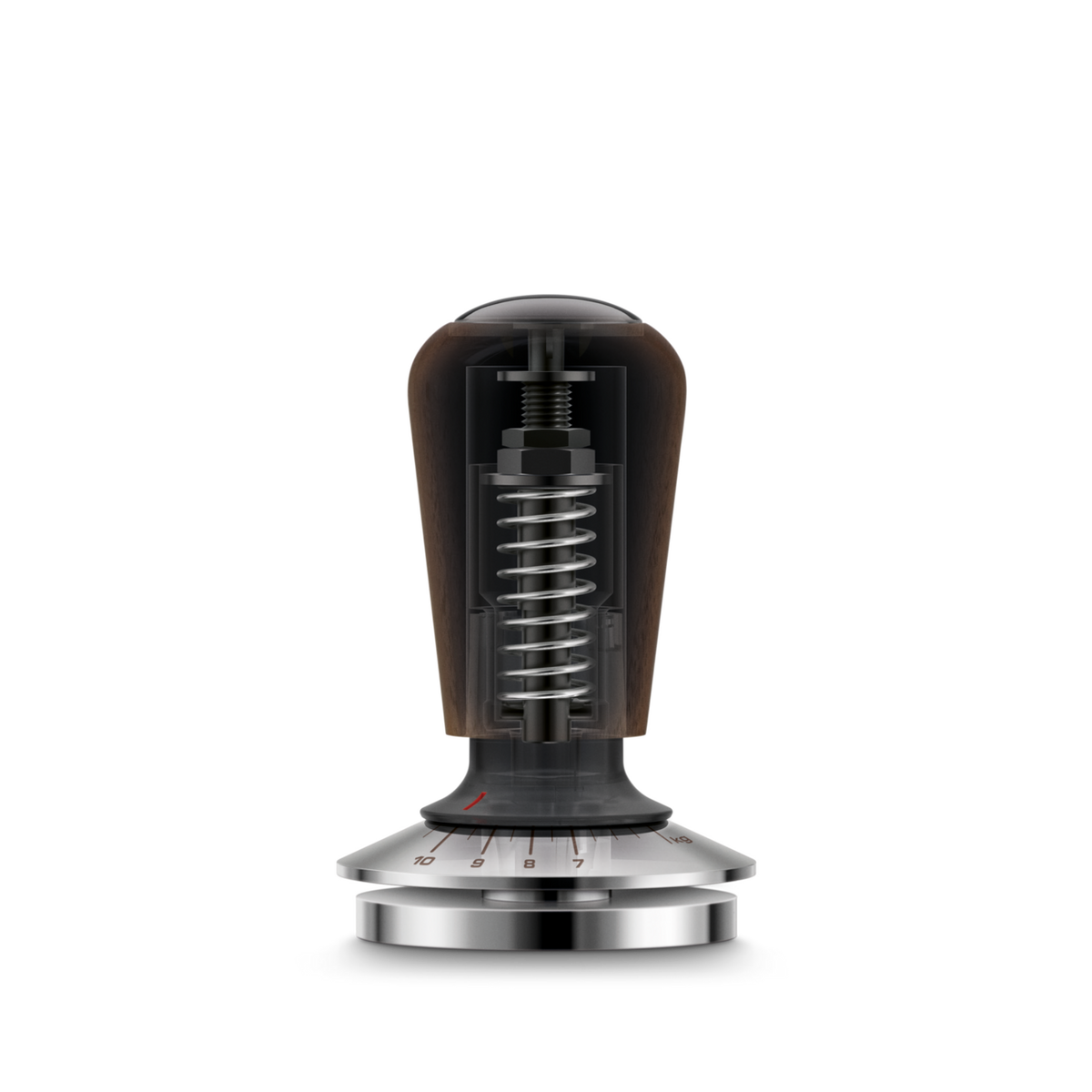 Sage the Force Gauge Tamper with visible internal spring mechanism and 58mm stainless steel base