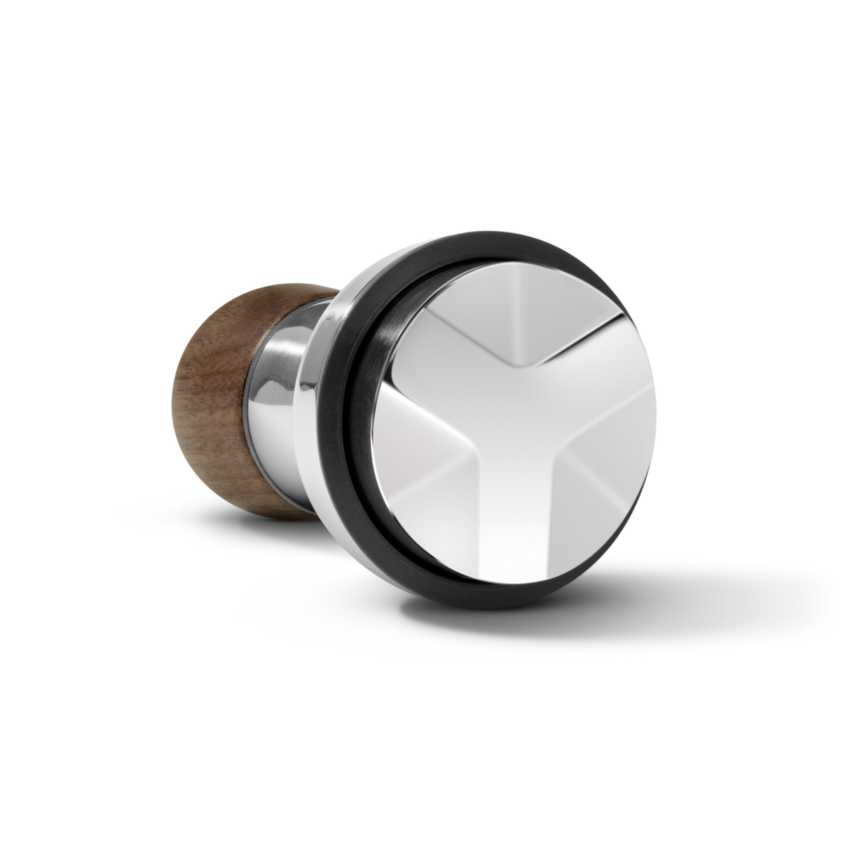 Sage the Distribution Duo 58mm coffee tamper with wooden handle and polished metal base on white background