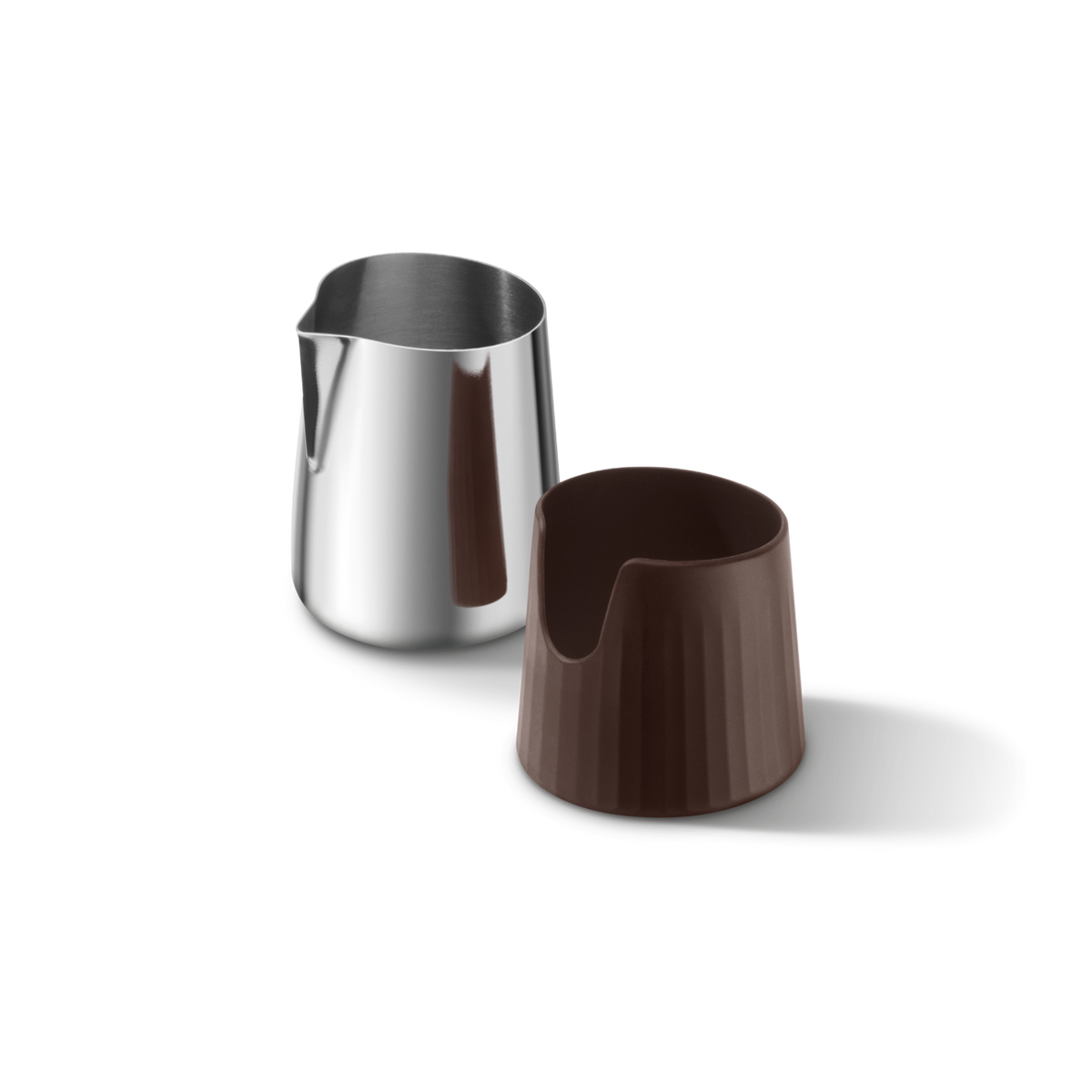 Sage the Pro Control Jug with stainless steel body and brown silicone grip sleeve on a white background