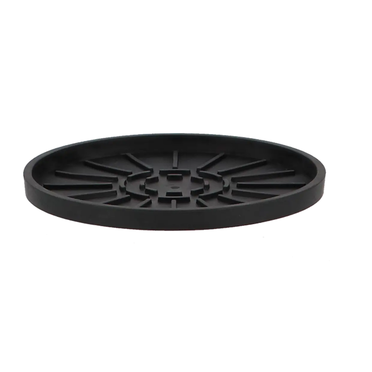 Black Esschert Plant Saucer 14cm with raised ridges on the inside surface