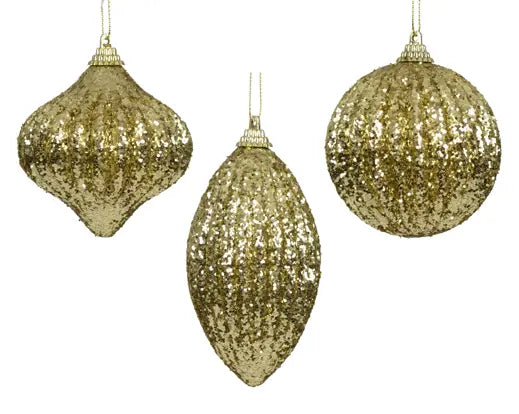 Bauble Foam Glitter 3 Assorted Light Gold D.8cm Keans Claremorris