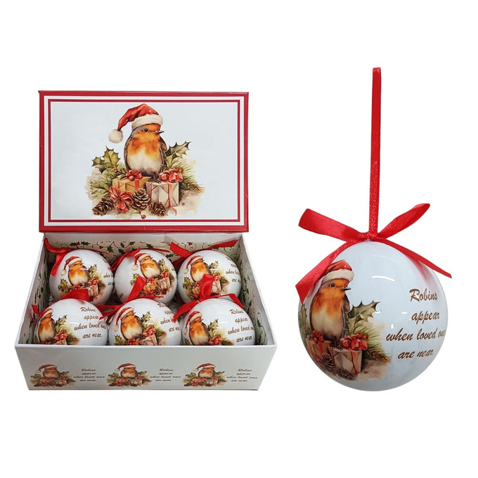 Baubles with Robin – 75mm Scene Baubles (Gift Box of 6) Keans Claremorris