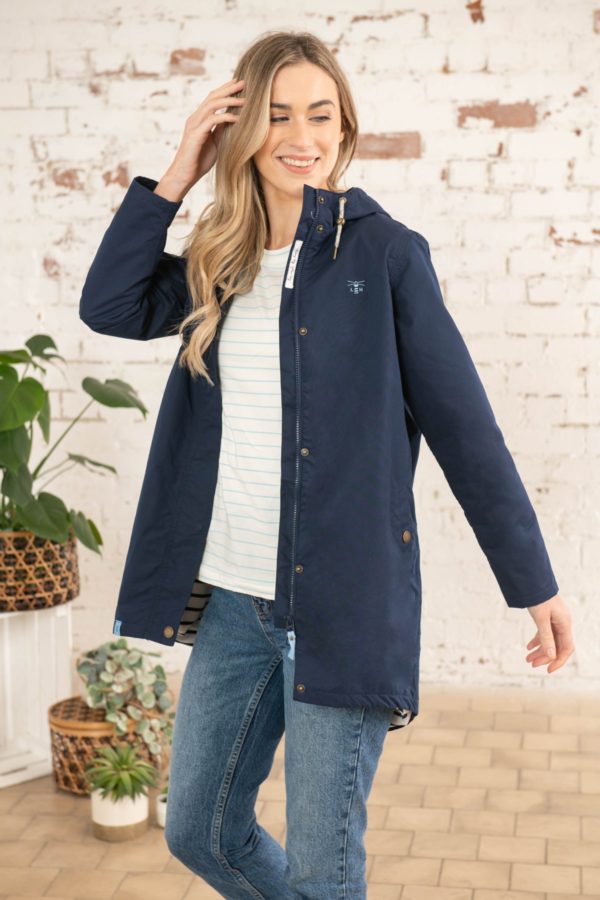 Ladies Beachcomber Long Coat Indigo, waterproof, windproof, breathable, adjustable hood, zipped pockets – Keans Claremorris