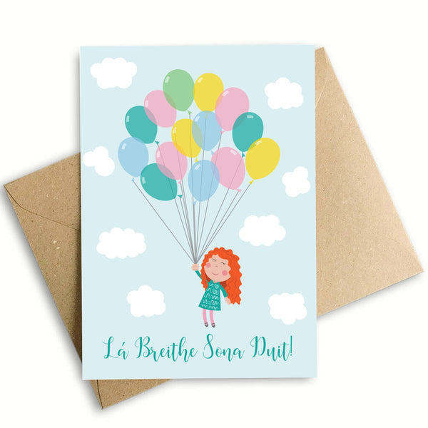 Birthday Balloons Card with envelope made from 100% recycled waste, A6 size, 350gsm silk card – Keans Claremorris.