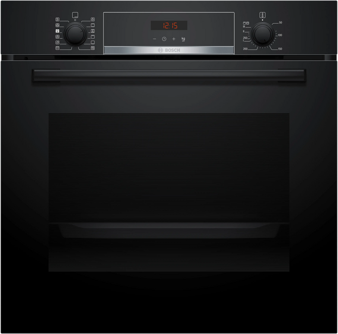 Bosch Series 4 built-in black oven with steam function, pyrolytic cleaning, 71L capacity, LED knob – Keans Claremorris