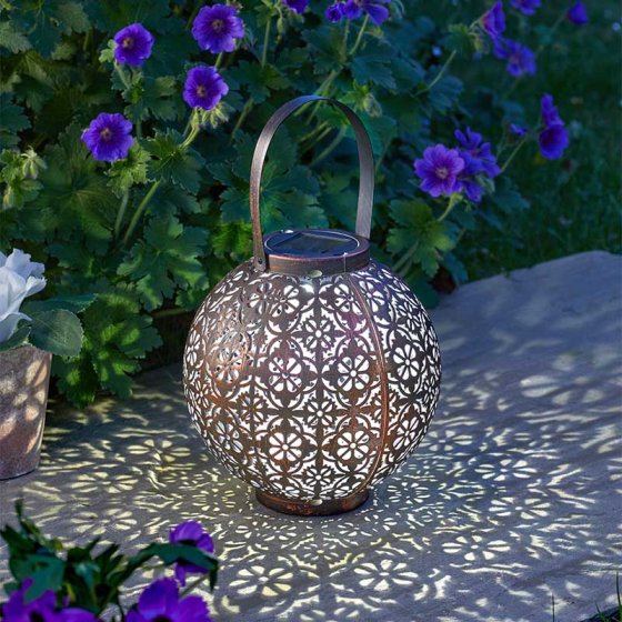 Boulette Lantern with decorative silhouette, automatic dusk lighting, cool white LED, 18cm, tabletop or hanging – Keans