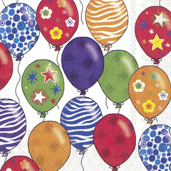 Party Balloons White Cocktail Napkins, 20-pack, colorful balloon design, eco-friendly, 25x25 cm – Keans Claremorris