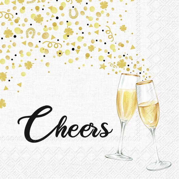 Cheers To You Gold Cocktail Napkins, 20-pack, metallic gold script, eco-friendly, 25x25 cm, Keans Claremorris