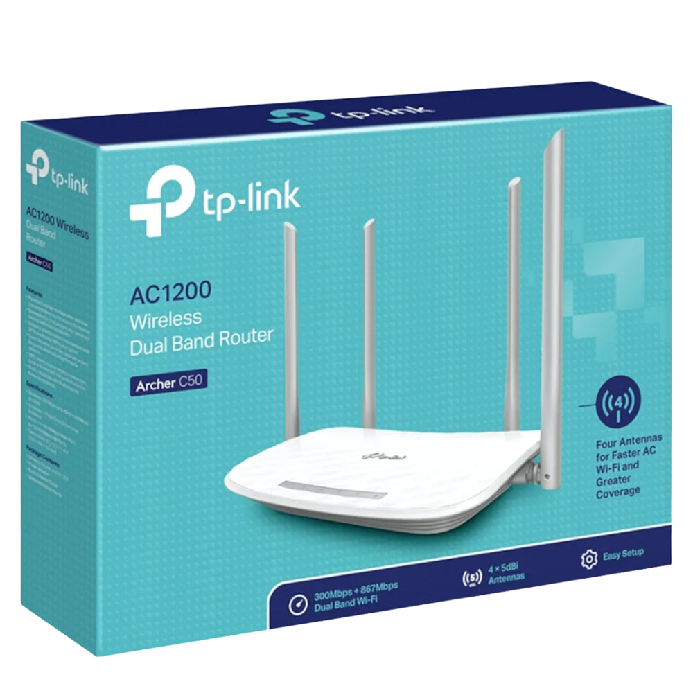 TP-Link Archer AC1200 C50 v3 Dual Band Router with 4 antennas, 1200 Mbps speeds, smart parental controls – available at