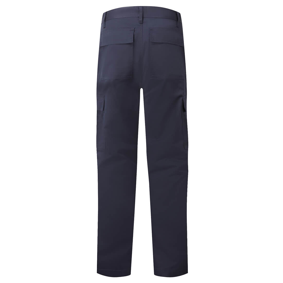 Portwest Combat Trousers Navy shown from the back with flap pockets and side cargo pockets.